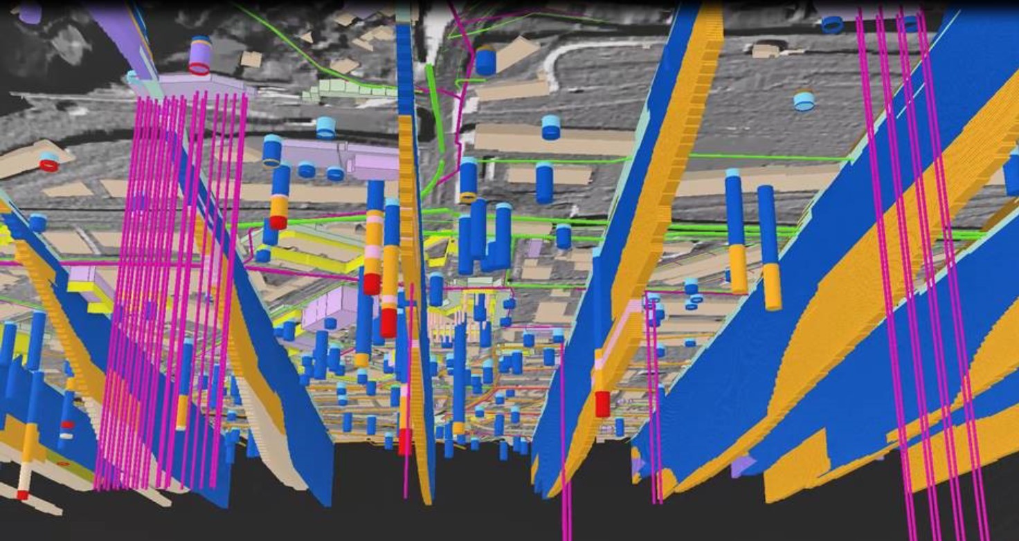 3D-Modell: Bohrungen und Profilschnitte im Untergrund (swisstopo 2020)