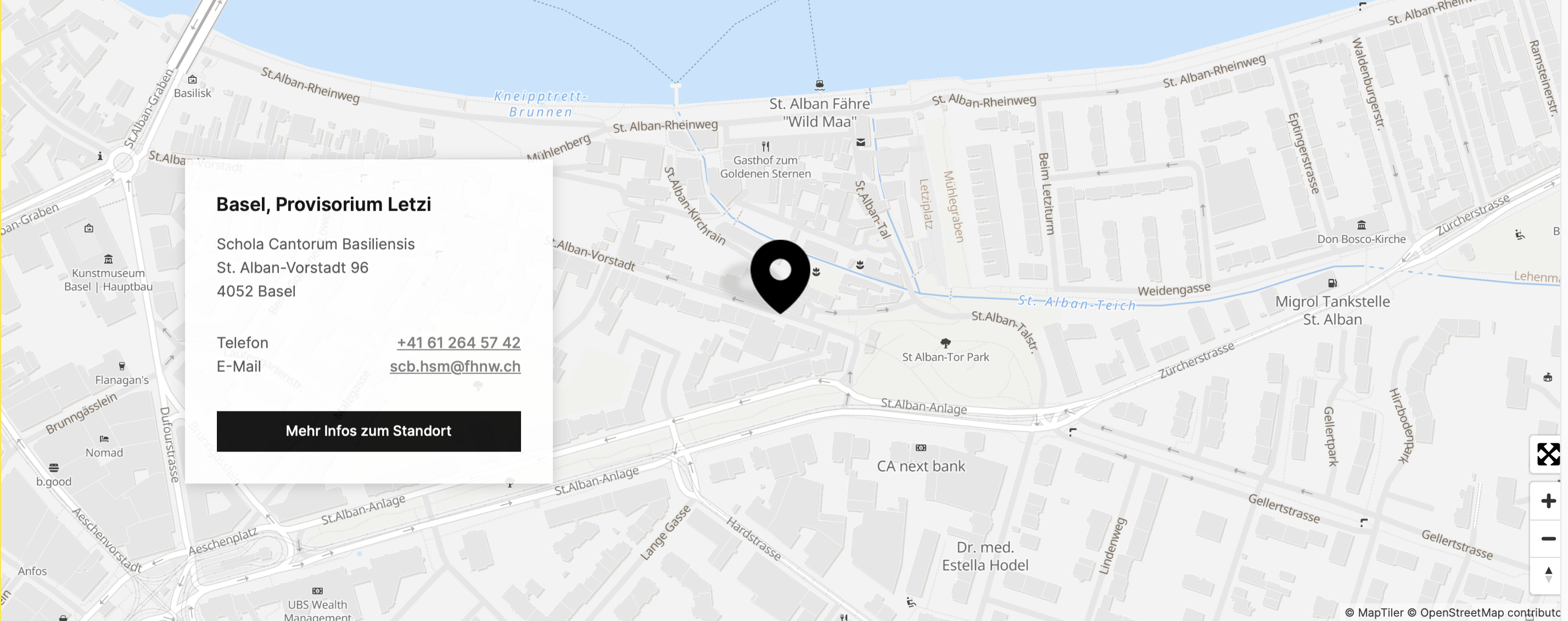 Stadtplan von Basel mit dem Standort des Provisoriums Letzi