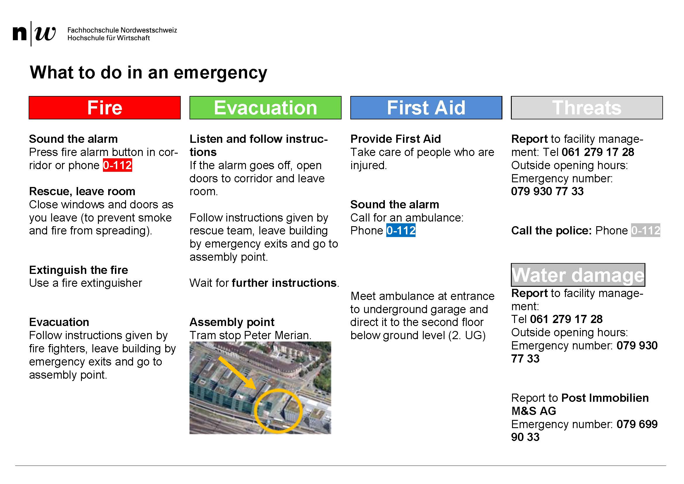 Emergency procedures for the site Basel Peter Merian